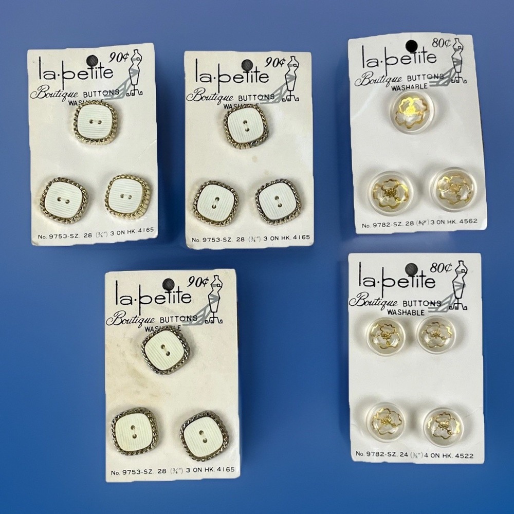 Lot‎ Of Buttons Vintage La Petite Clear W/ Gold Flower Lily & MCM White Gold Rim